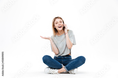 Horizontal image of woman talking on phone