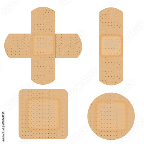 Set of adhesive, flexible, medical plaster. Vector illustration isolated on white background