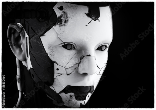 The stylish chromeplated cyborg the woman. 3d illustration