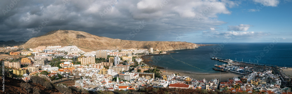 Panoramic view of Los Cristianos. Viiew from above. Canary Island, Tenerife, Spain