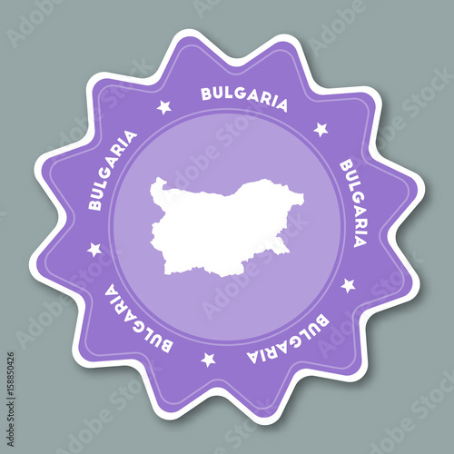 Bulgaria map sticker in trendy colors. Star-shaped travel sticker with country name and map. Can be used as logo, badge, label, tag, sign, stamp or emblem. Travel badge vector illustration.