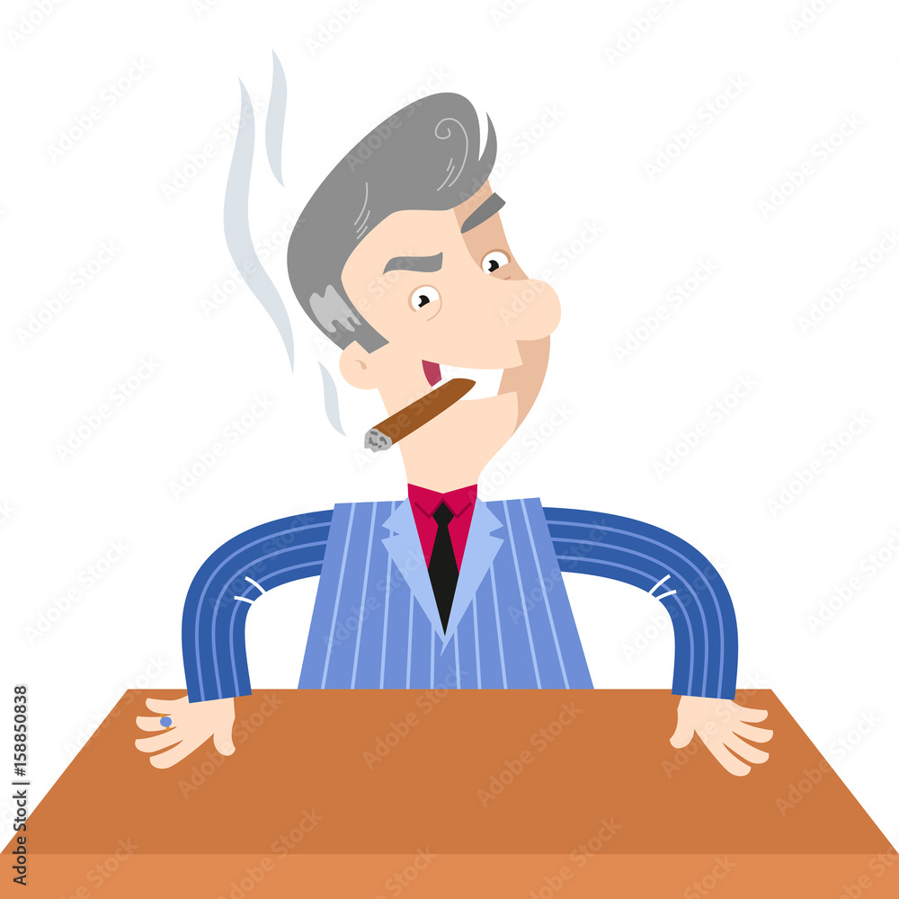 Shady cartoon boss sitting at desk Stock Vector | Adobe Stock