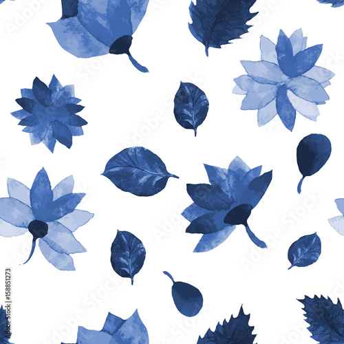 Vector Watercolor seamless floral pattern. Flowers texture.