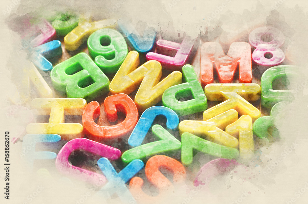 Naklejka premium Colorful letters of the alphabet. Close-up. Watercolor background