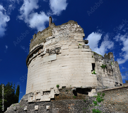 Ancient roman Tomb of Caecilia Metella along Old Appian Way in Rome photo