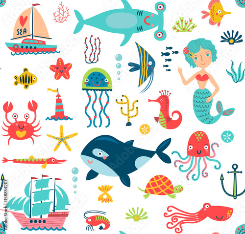 Sea vector seamless pattern