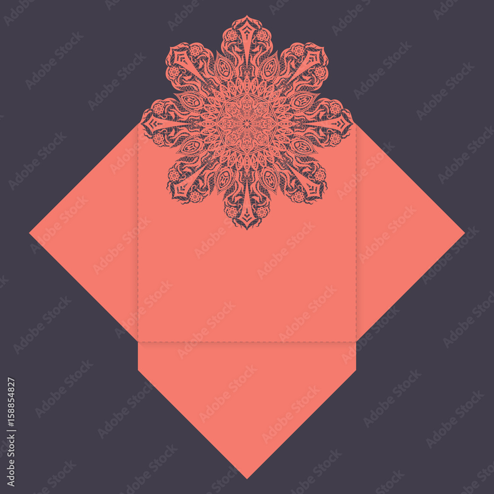 Paper lace envelope template, mockup for laser cutting. Stock Vector