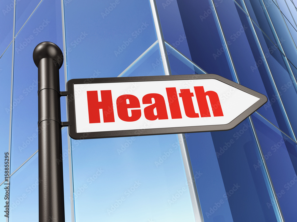 Medicine concept: sign Health on Building background Medicine concept: sign Health on Building background
