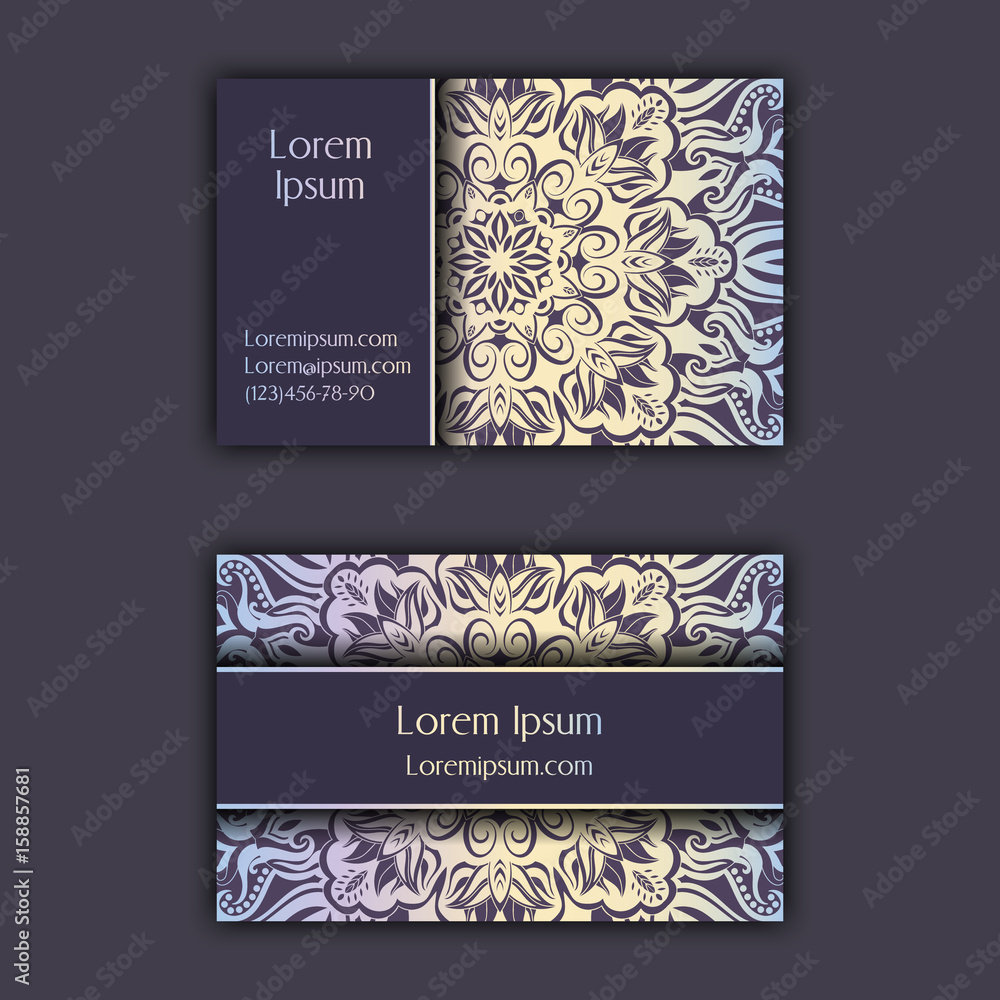 Ornamental floral business cards. Vintage decorative elements