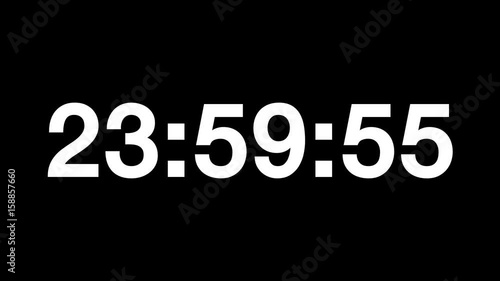 Countdown of 24 hours. Digital clock - white numbers on black background. Timer with minutes and seconds. photo