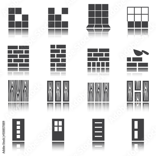 Repair icons. vector signs,shadow reflection. set of construction materials.