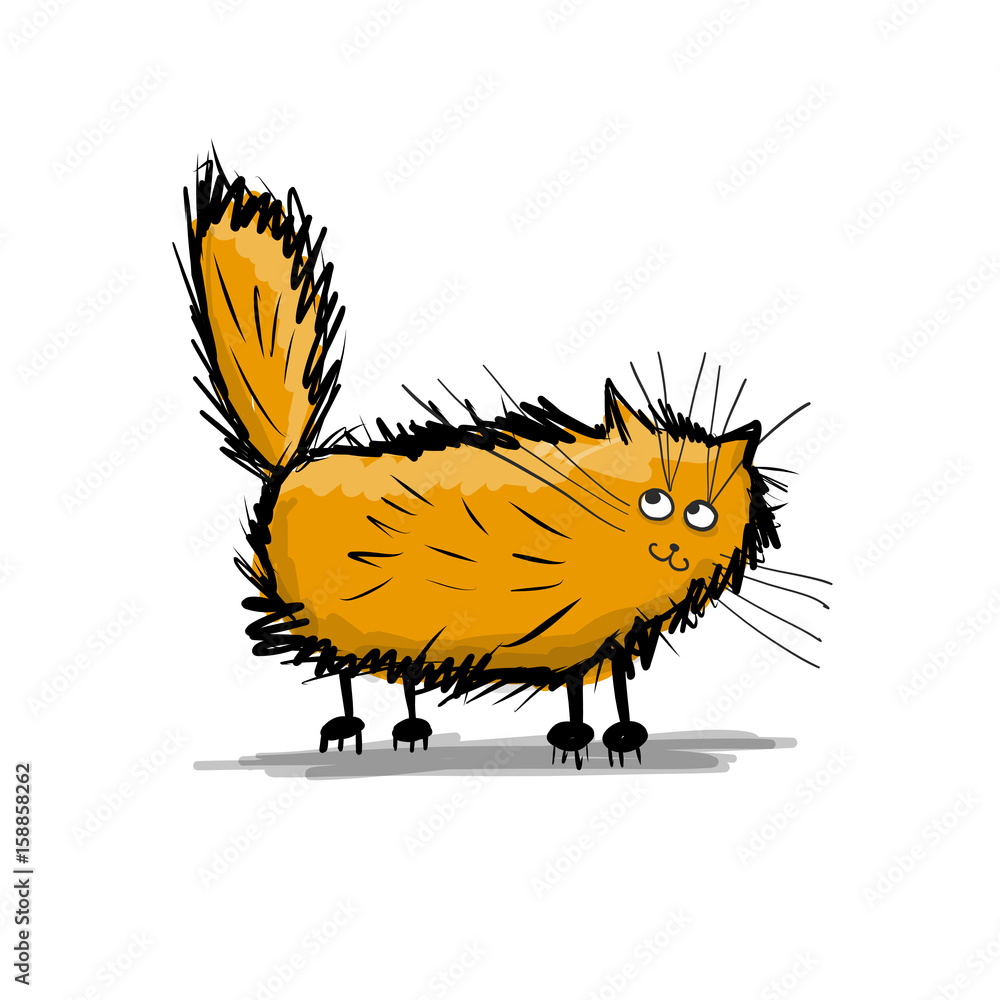 Obraz premium Cute fluffy cat, sketch for your design