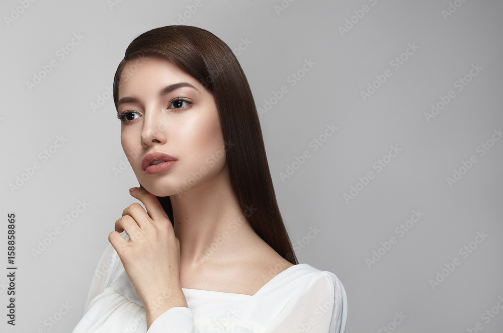 Beauty portrait of female face with natural skin