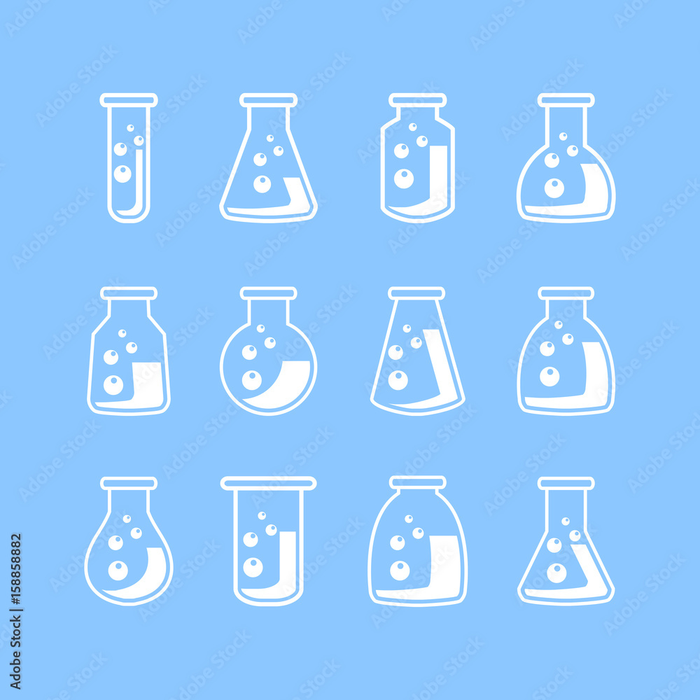 Vector line laboratory glassware icons Vector line laboratory glassware icons