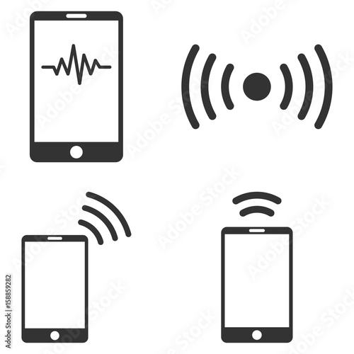 Mobile Signal vector icon set. Collection style is gray flat symbols on a white background.
