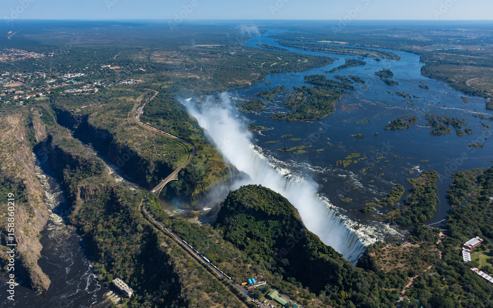 Fototapeta premium Aerial view of the Victoria Falls from a Helicopter, Zimbabwe