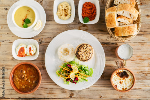 Table served wit traditional turkish dishes