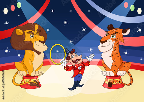 Handler with lion and tiger at circus 2