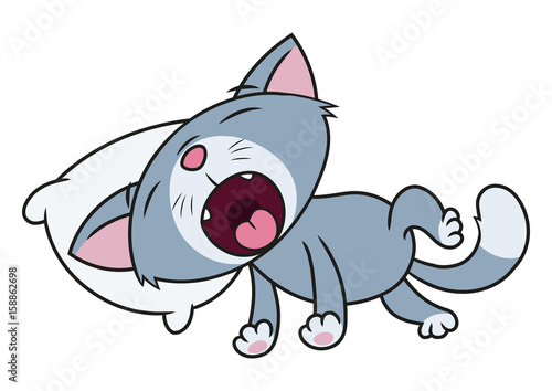 Sleepy kitten is yawning