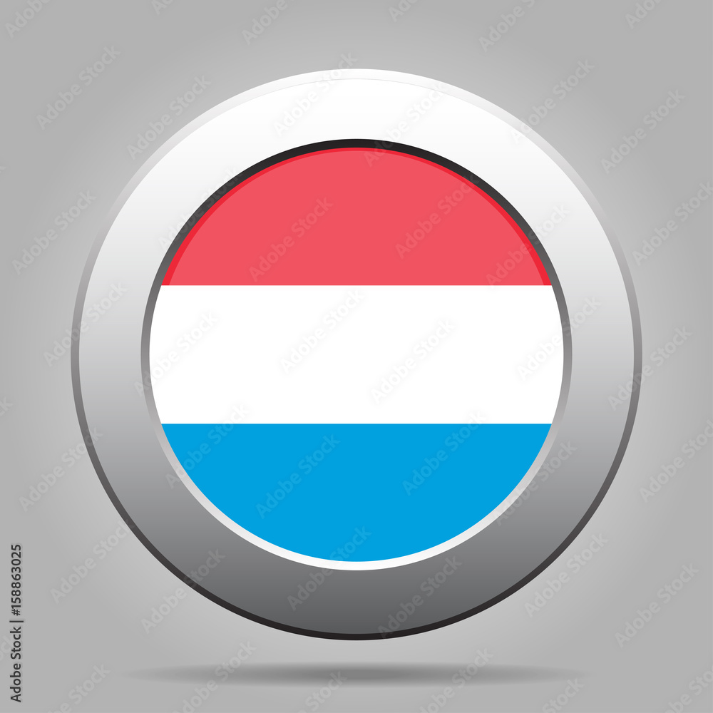 Flag of Luxembourg. Shiny metal gray round button. Flag of Luxembourg. Shiny metal gray round button.