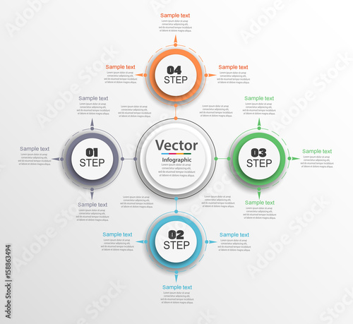 Infographic circle diagram. Vector banner with 4 steps, parts, options. Template for business infographics. Can be used for cycle diagram, round chart.