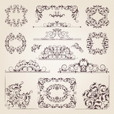 Vintage old banners, swirls, corners and different borders. Vector decorative frames. Design elements for your project