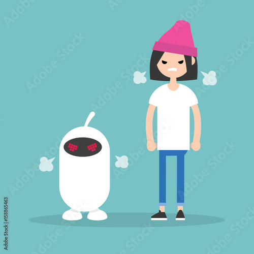 Angry characters blowing a steam. Flat cartoon vector illustration, clip art