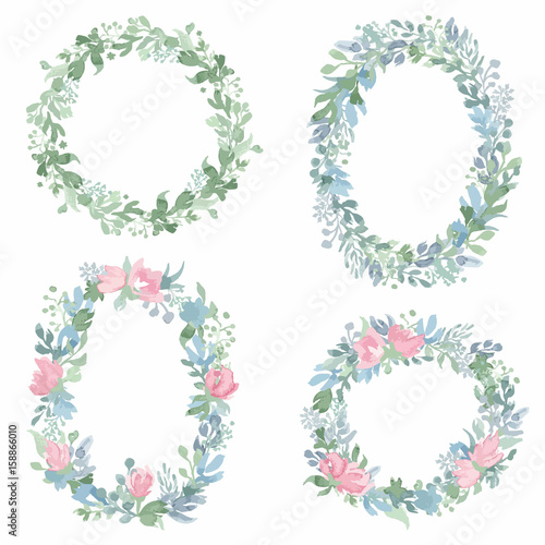 Watercolor hand drawn wreathes.