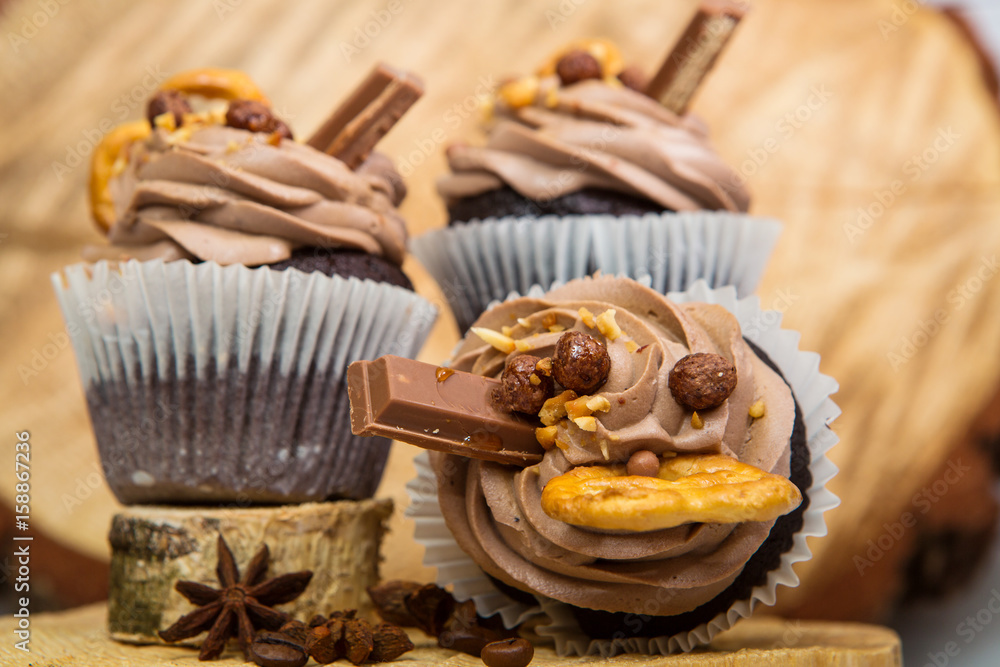 Cupcake, dessert on a wooden background Cupcake, dessert on a wooden background