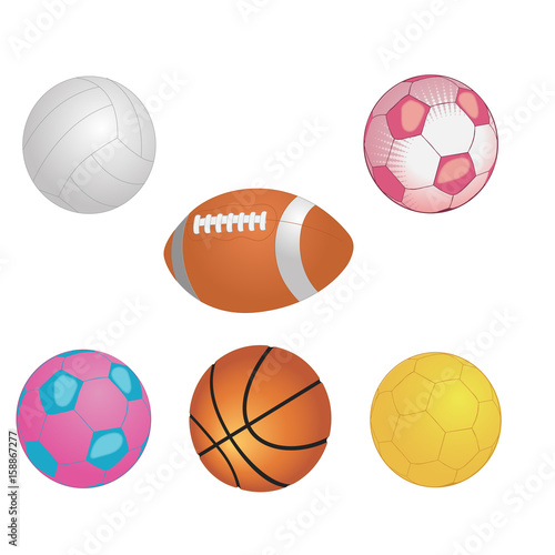 Different game balls In the big basket isolated on white