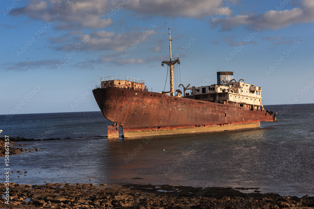 An old shipwreck located outside the capital Arrecife on Lanzarote.