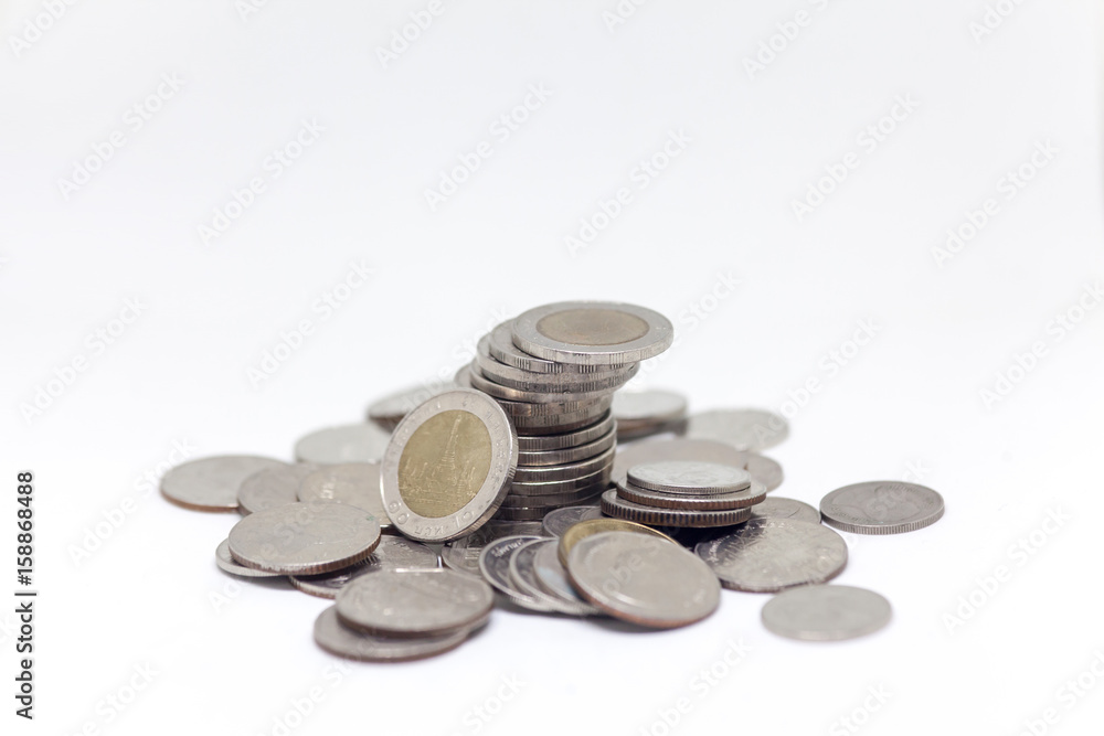 Coin, Thai currency in background and isolated