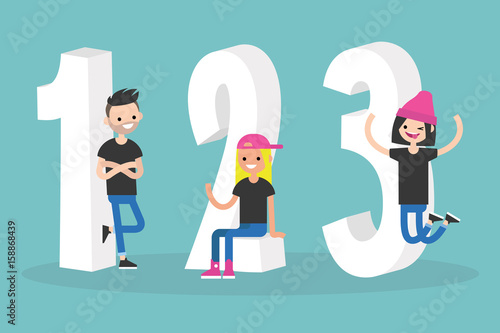 One two three conceptual digits / flat editable vector illustration, clip art