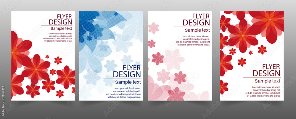 Set of Flyer design. Brochure template with abstract flowers. Vector business Eps 10