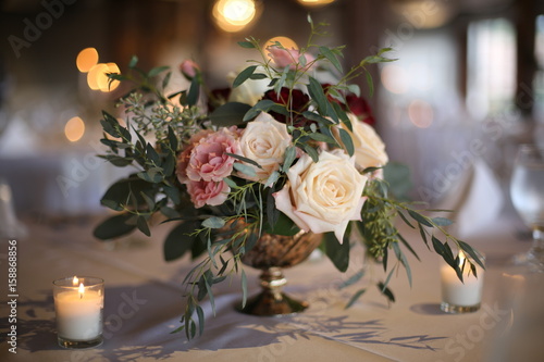 Elegant Wedding Decor Beautiful Pink, White, and Red Roses Centerpiece