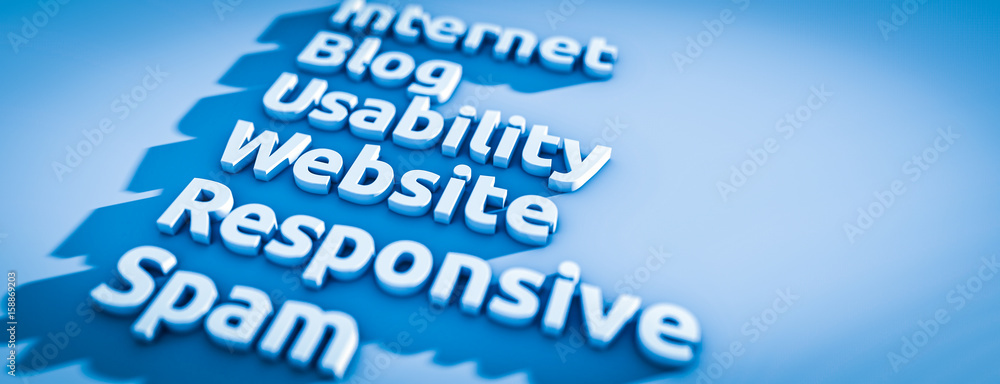 3D Typo Grafik mit Website, Blog, Spam Usability 3D Typo Grafik mit Website, Blog, Spam Usability