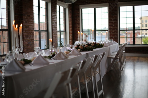 Industrial Loft with Brick Walls Decorated for Wedding Reception