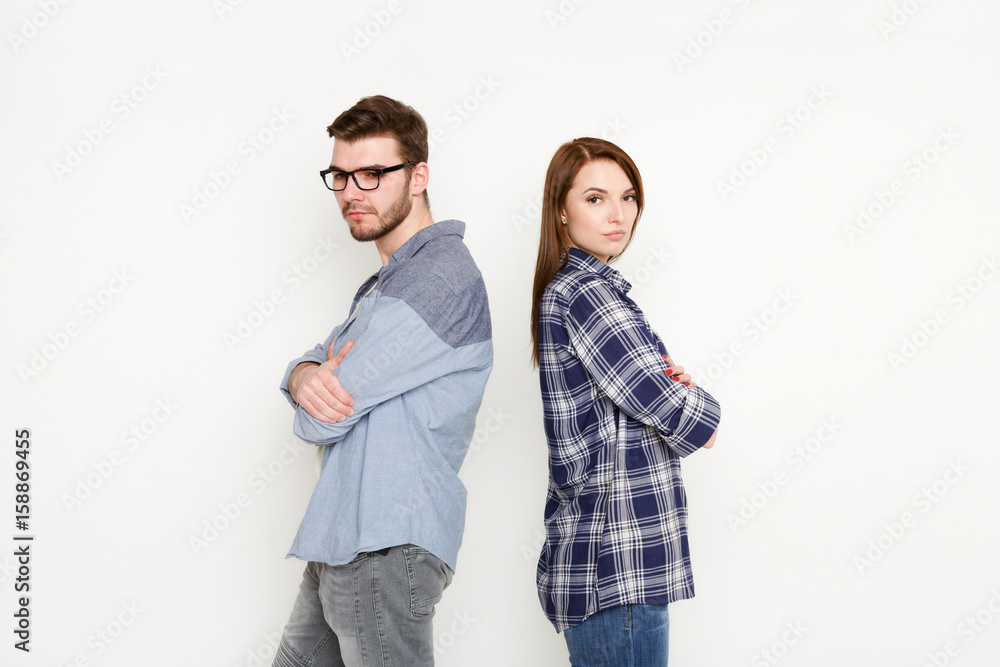Break up, upset couple back to back after quarrel Break up, upset couple back to back after quarrel