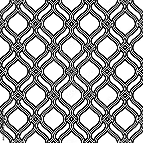 Vector seamless pattern. Modern stylish texture. Monochrome geometric pattern. Lattice with wavy interlacing strips.