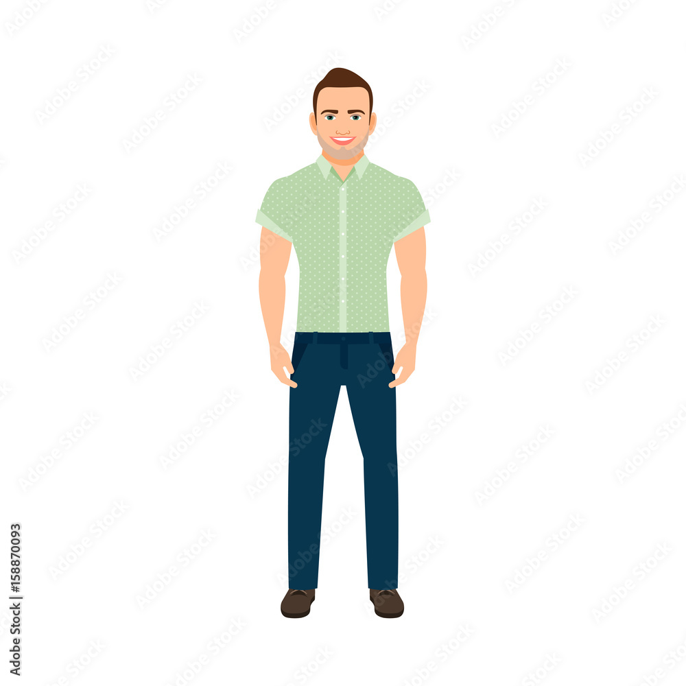 Fototapeta premium Adult guy in blue shirt