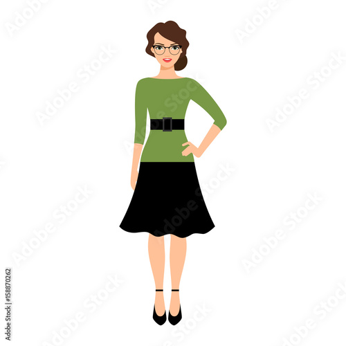 Young teacher lady in green dress