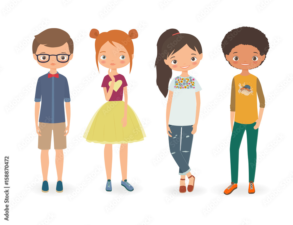 Fashion boys and girls. Cartoon vector illustration Fashion boys and girls. Cartoon vector illustration