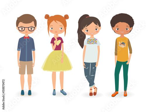 Fashion boys and girls. Cartoon vector illustration