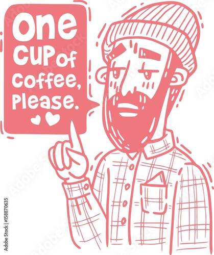 Bearded hipster orders one coffee pink