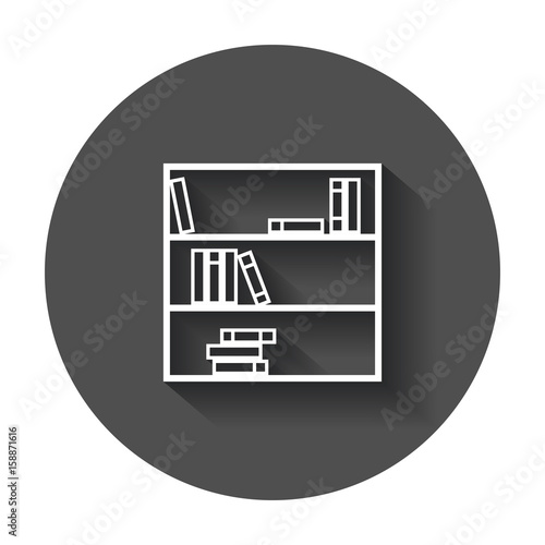 Bookcase furniture icon. Office book vector illustration with long shadow.