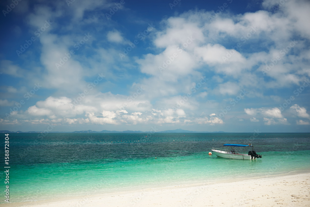 Beautiful tropical beach in  Rawa island. White sandy beach seen from above. Malaysia .