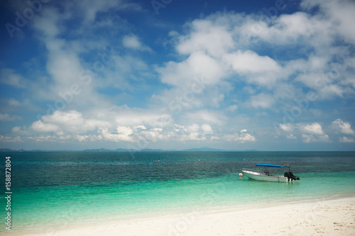 Beautiful tropical beach in  Rawa island. White sandy beach seen from above. Malaysia .