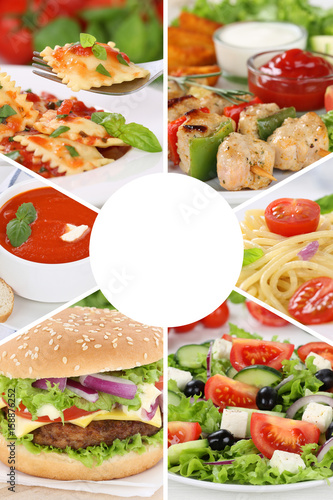 Sammlung Collage Essen Gerichte Restaurant Food Karte Speisekarte Hochformat