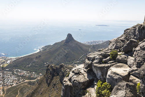 View on Lions head from the top of table mountain in Cape Town photo