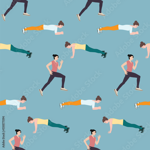 Pattern sport fitness running woman color art creative vector